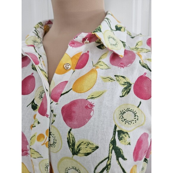 Cynthia Rowley Tropical Fruit Fit & Flare Button Dress Sz 8 Linen & Viscose - Picture 5 of 9